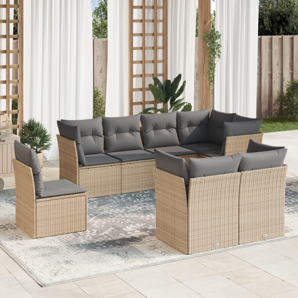 Sofasæt til haven 8 dele med hynder polyrattan beige