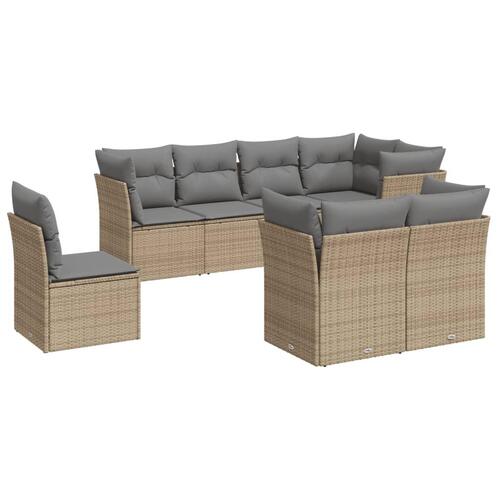 Sofasæt til haven 8 dele med hynder polyrattan beige
