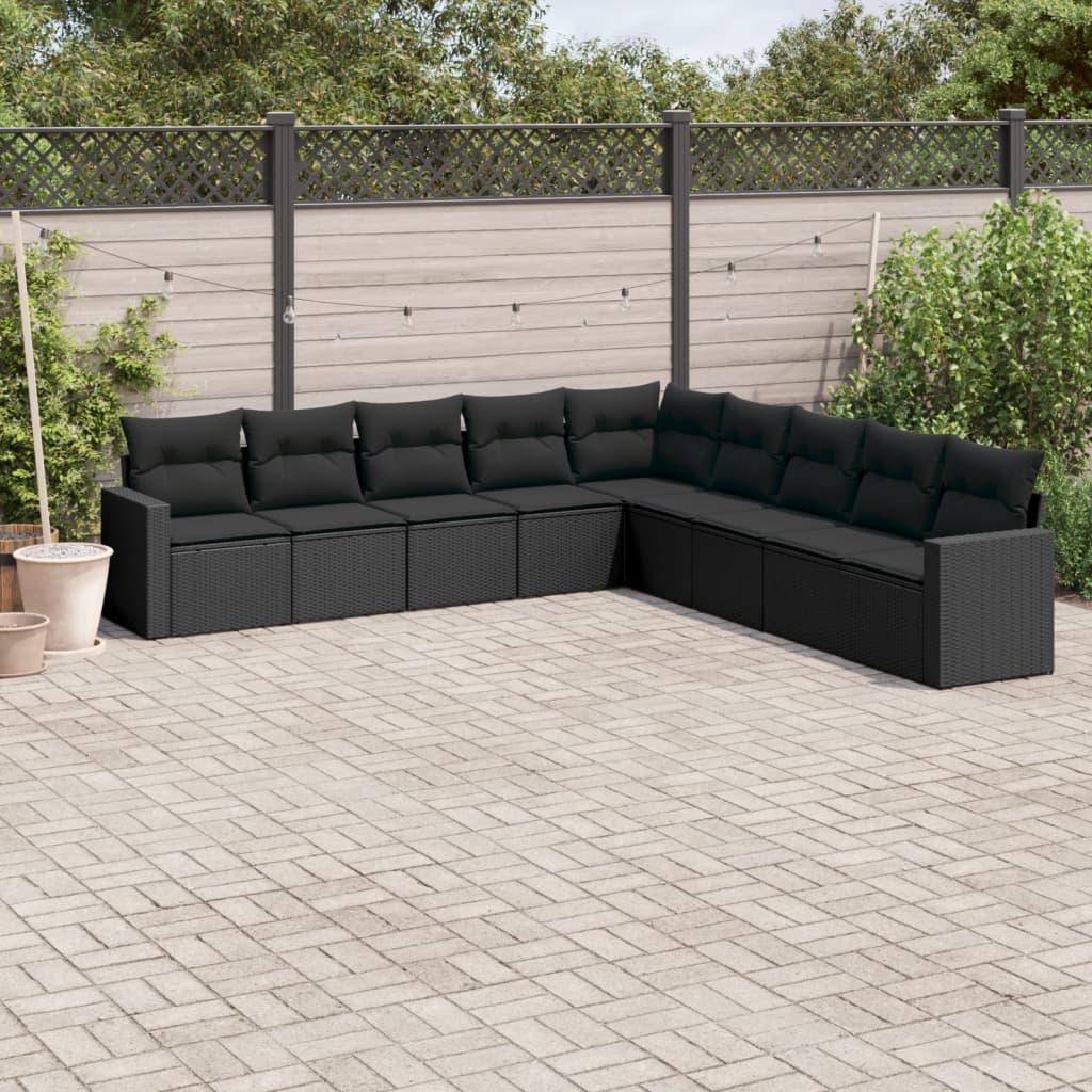 Sofasæt til haven 9 dele med hynder polyrattan sort