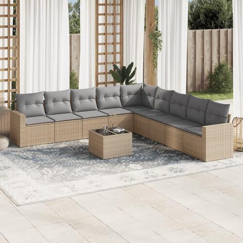 Sofasæt til haven 10 dele med hynder polyrattan beige