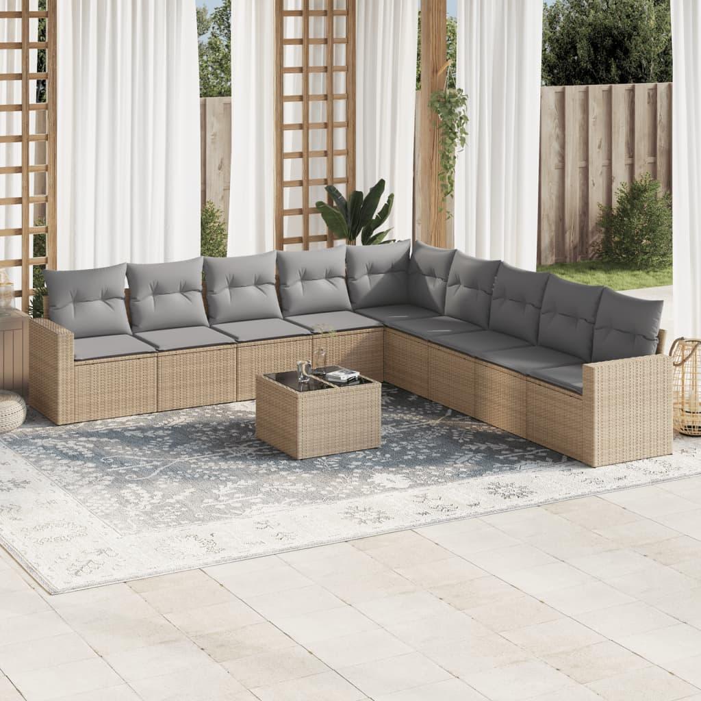 Sofasæt til haven 10 dele med hynder polyrattan beige