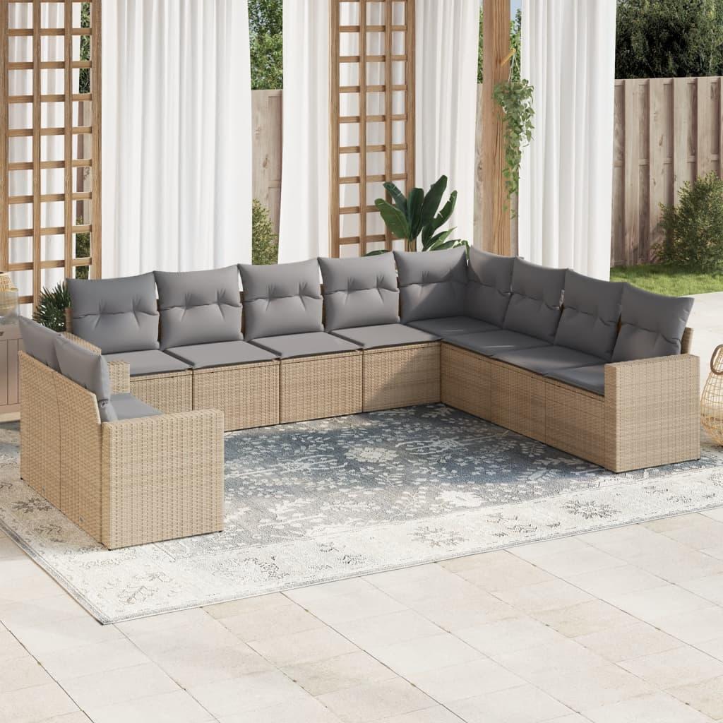 Sofasæt til haven 10 dele med hynder polyrattan beige