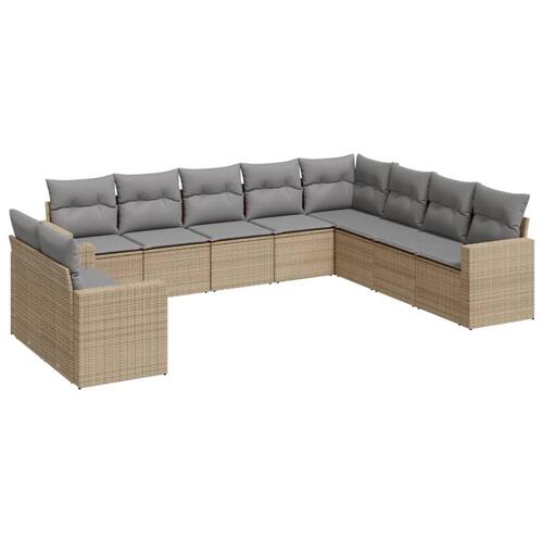 Sofasæt til haven 10 dele med hynder polyrattan beige