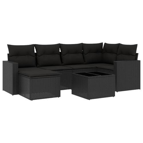 Sofasæt til haven 7 dele med hynder polyrattan sort