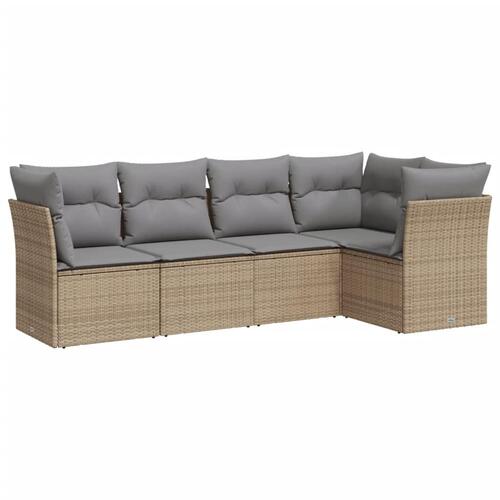 Sofasæt til haven 5 dele med hynder polyrattan beige