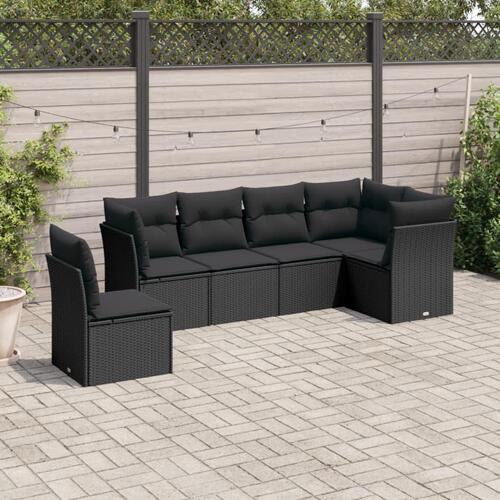 Sofasæt til haven 6 dele med hynder polyrattan sort