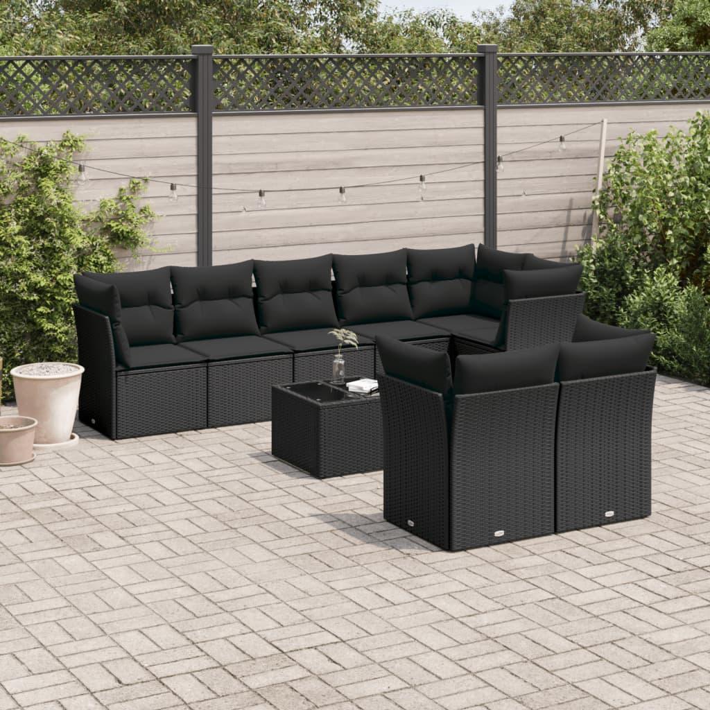Sofasæt til haven 9 dele med hynder polyrattan sort billede