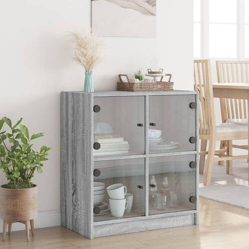 Skab med glaslåger 68x37x75,5 cm grå sonoma-eg