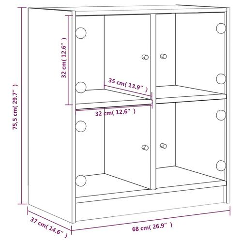 Skab med glaslåger 68x37x75,5 cm grå sonoma-eg