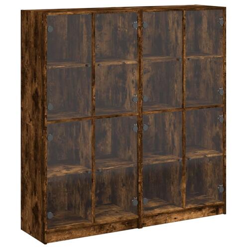 Bogreol med låger 136x37x142 cm konstrueret træ røget egetræ