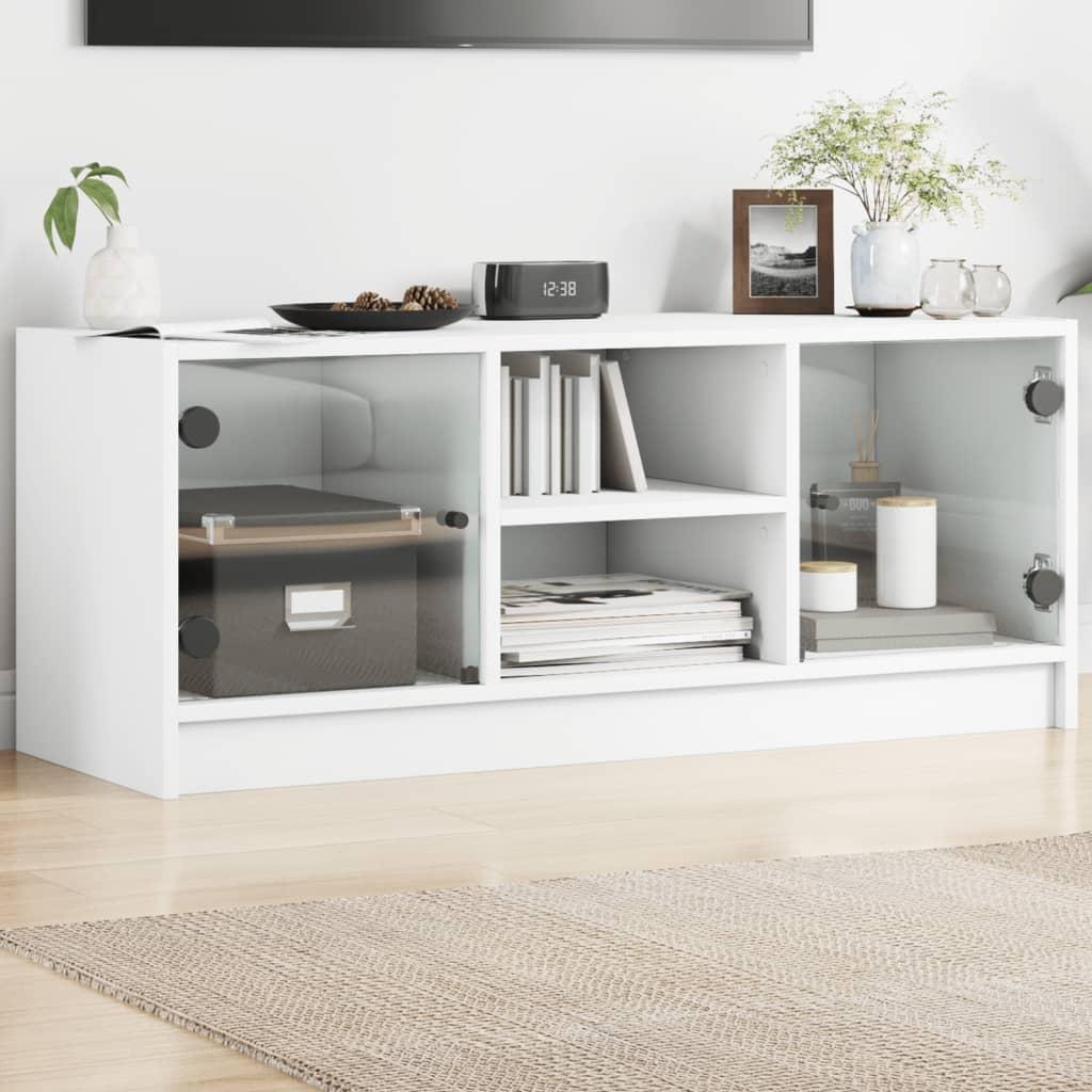Tv-bord med glaslåger 102x37x42 cm hvid