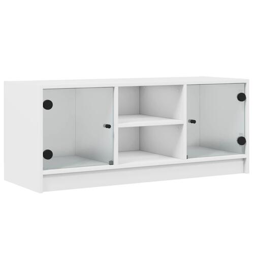 Tv-bord med glaslåger 102x37x42 cm hvid