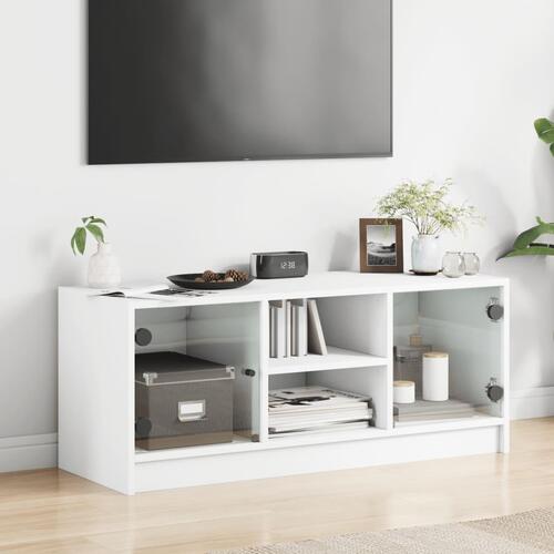 Tv-bord med glaslåger 102x37x42 cm hvid