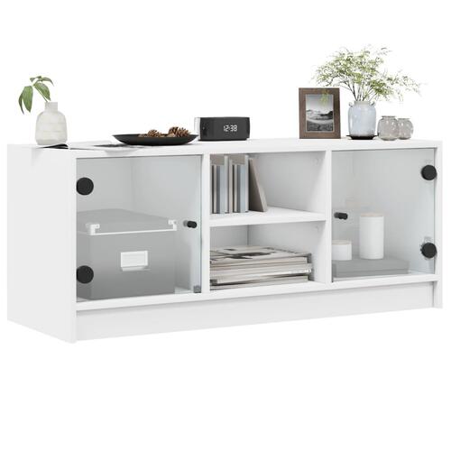 Tv-bord med glaslåger 102x37x42 cm hvid
