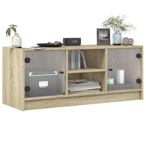 Skab med glaslåger 102x37x42 cm sonoma-eg