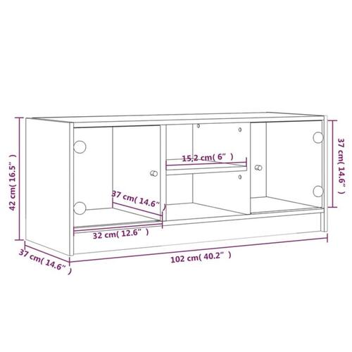Skab med glaslåger 102x37x42 cm sonoma-eg