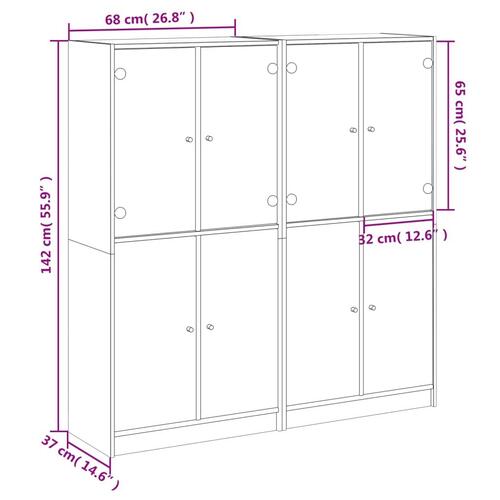 Bogreol med låger 136x37x142 cm konstrueret træ røget egetræ