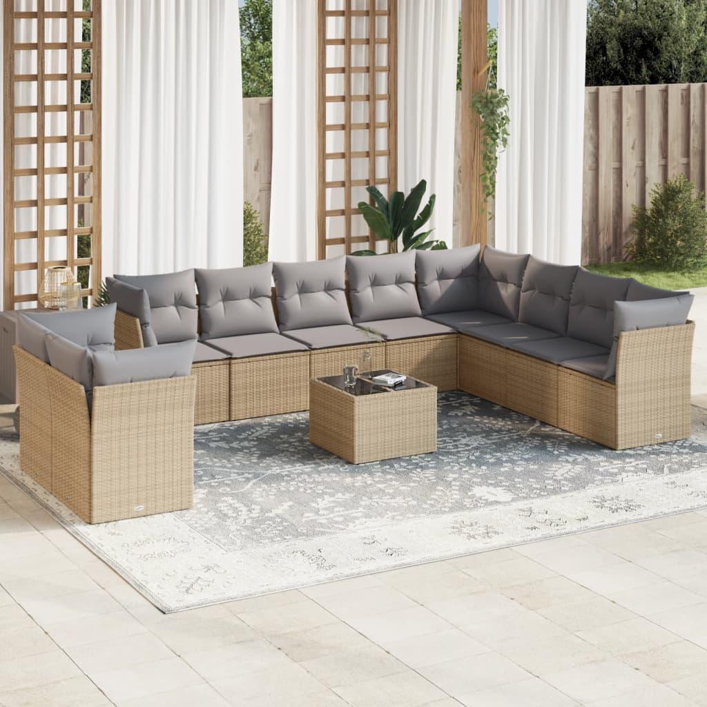 Sofasæt til haven 11 dele med hynder polyrattan beige