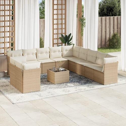 Sofasæt til haven 12 dele med hynder polyrattan beige