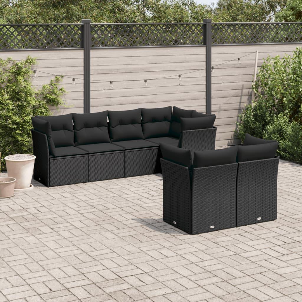 Sofasæt til haven 7 dele med hynder polyrattan sort billede