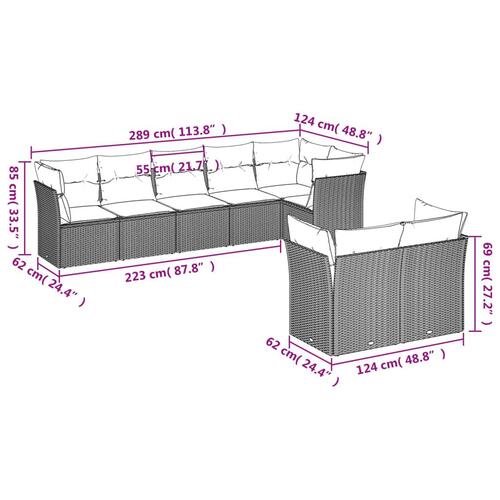 Sofasæt til haven 8 dele med hynder polyrattan grå