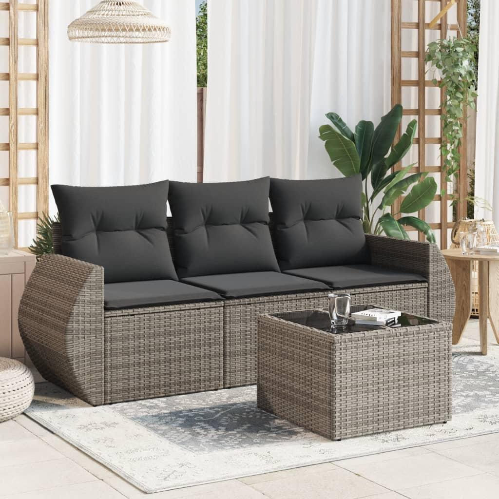 Sofasæt til haven 4 dele med hynder polyrattan grå
