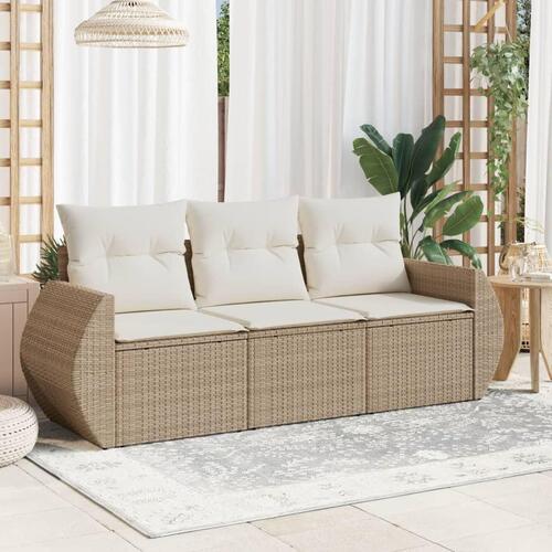 Sofasæt til haven 3 dele med hynder polyrattan beige