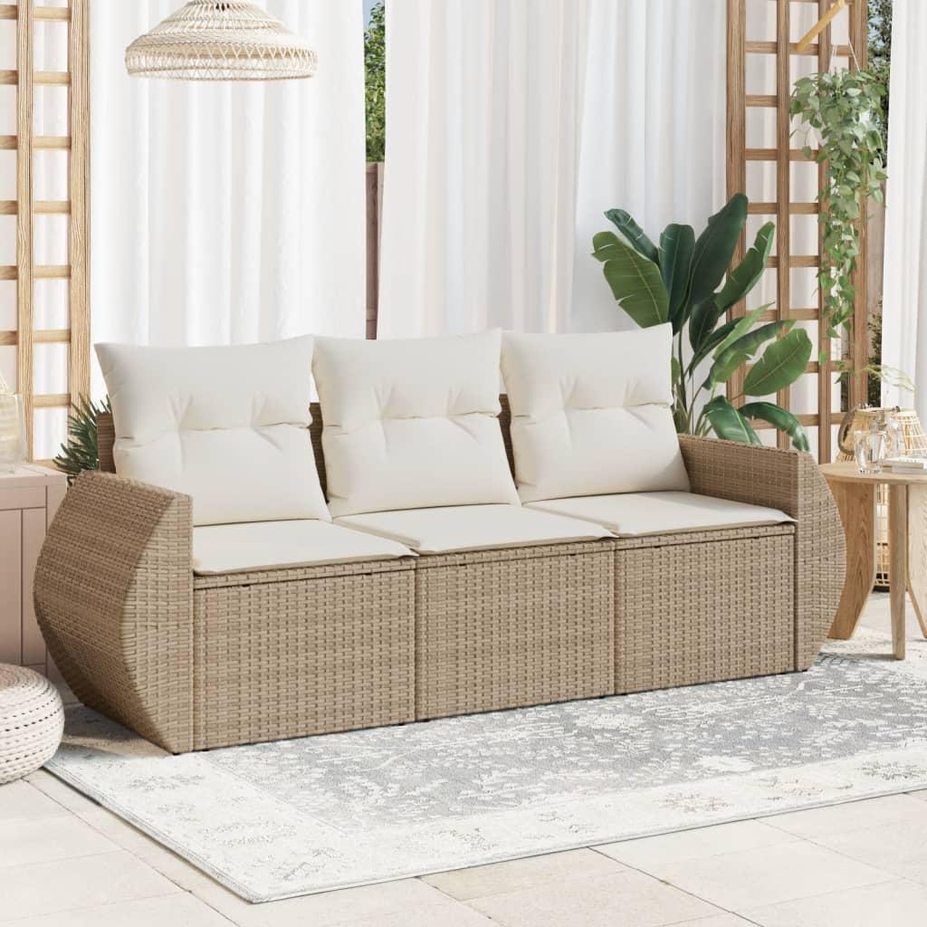 Sofasæt til haven 3 dele med hynder polyrattan beige