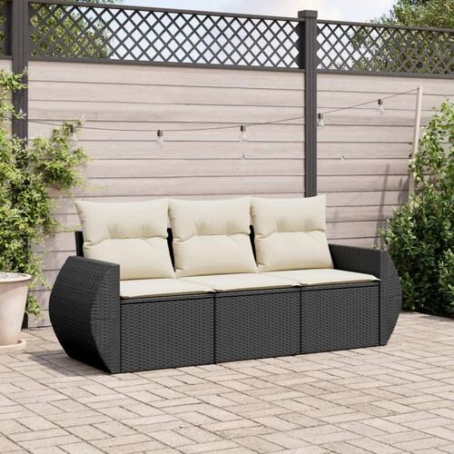 Sofasæt til haven 3 dele med hynder polyrattan sort