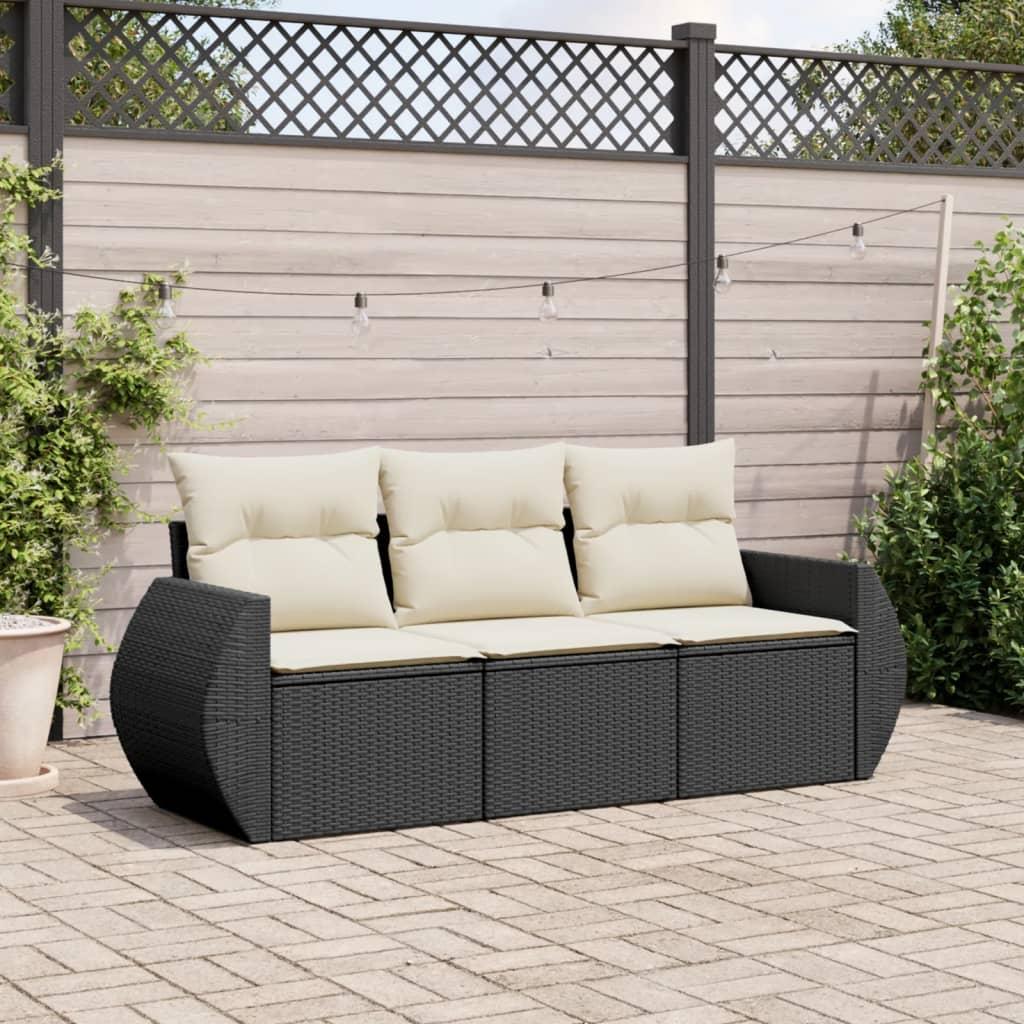 Sofasæt til haven 3 dele med hynder polyrattan sort