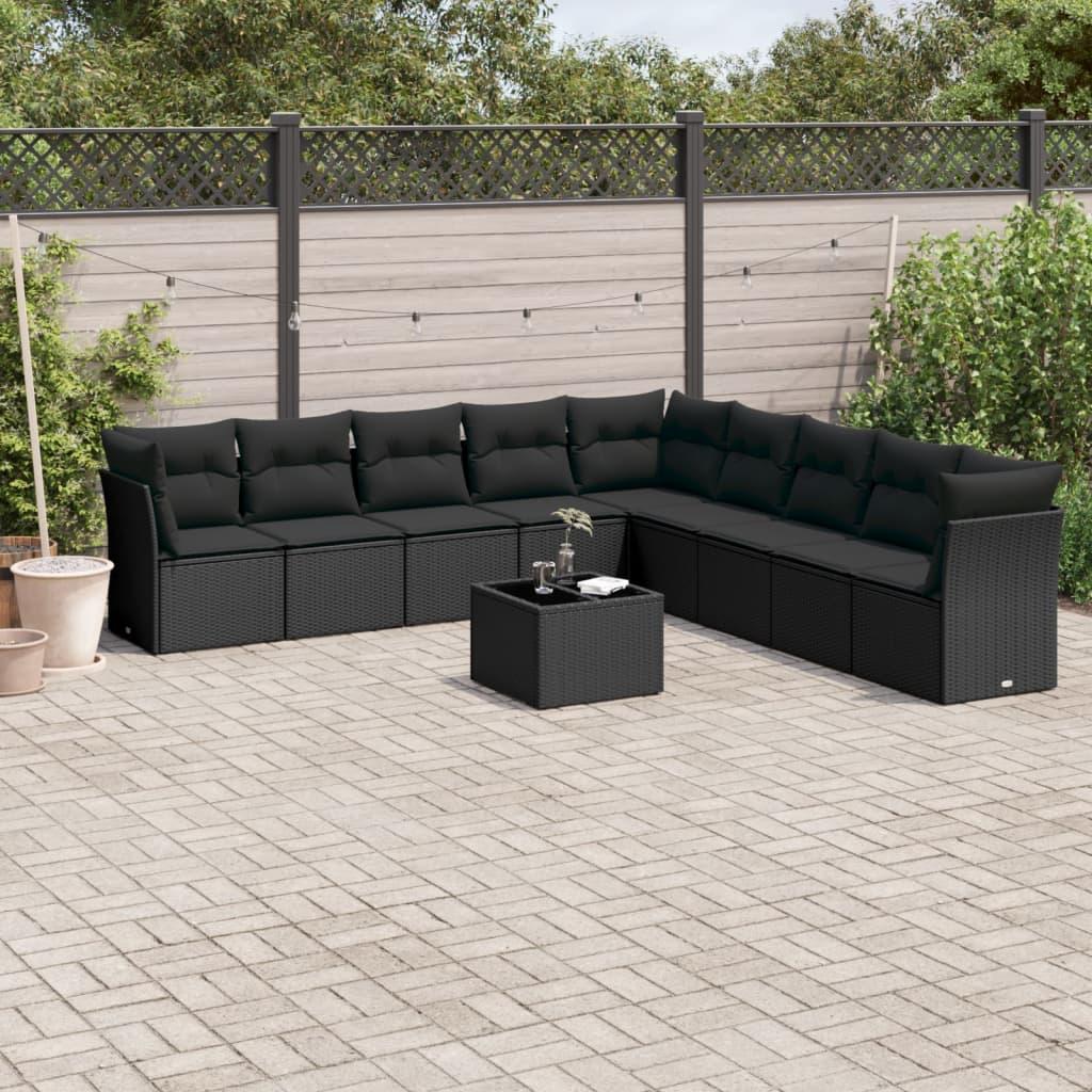 Sofasæt til haven 10 dele med hynder polyrattan sort