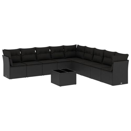 Sofasæt til haven 10 dele med hynder polyrattan sort