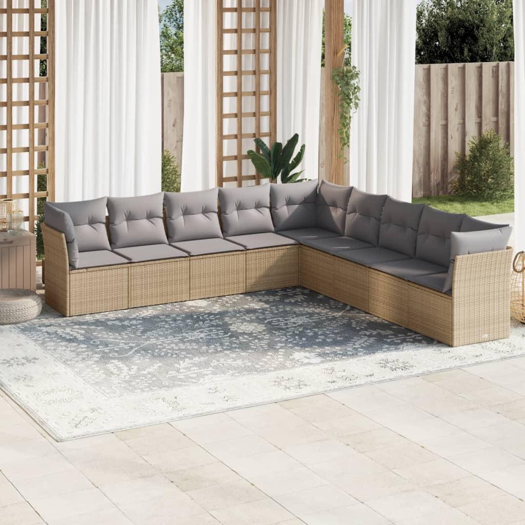 Sofasæt til haven 9 dele med hynder polyrattan beige