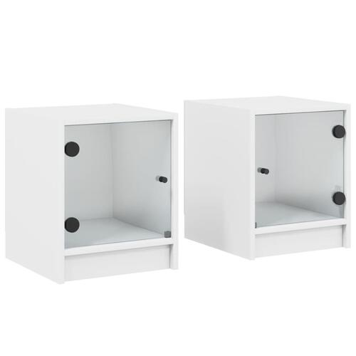 Sengeborde 2 stk. med glaslåger 35x37x42 cm hvid