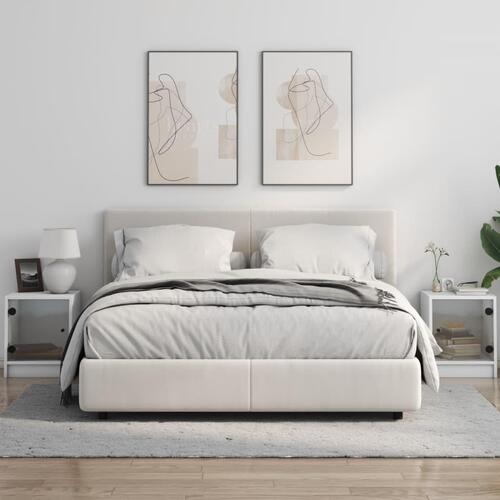 Sengeborde 2 stk. med glaslåger 35x37x42 cm hvid