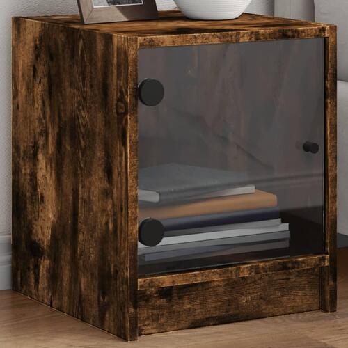 Sengeborde 2 stk. med glaslåger 35x37x42 cm røget egetræsfarve