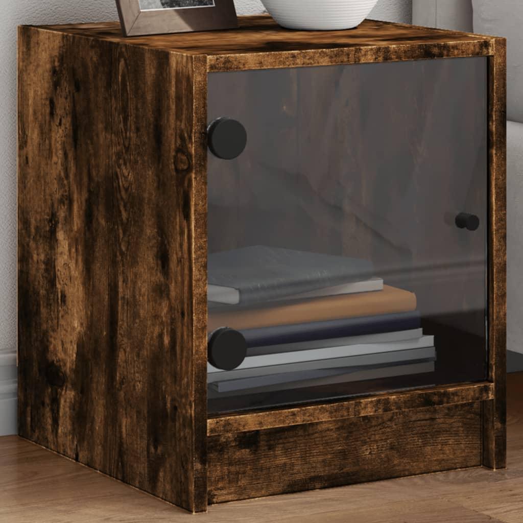 Sengeborde 2 stk. med glaslåger 35x37x42 cm røget egetræsfarve