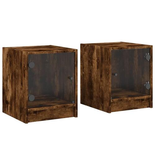 Sengeborde 2 stk. med glaslåger 35x37x42 cm røget egetræsfarve