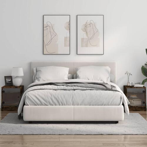 Sengeborde 2 stk. med glaslåger 35x37x42 cm røget egetræsfarve