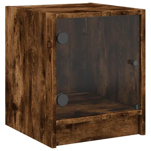 Sengeborde 2 stk. med glaslåger 35x37x42 cm røget egetræsfarve