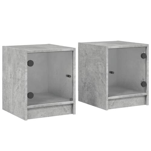 Sengeborde 2 stk. med glaslåger 35x37x42 cm betongrå