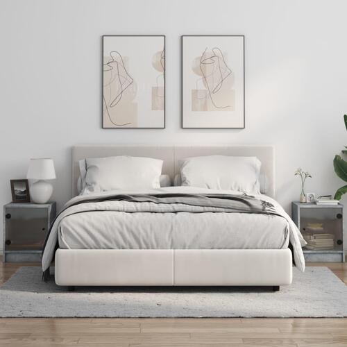 Sengeborde 2 stk. med glaslåger 35x37x42 cm betongrå