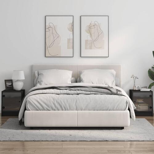 Sengeborde 2 stk. med glaslåger 35x37x42 cm sort
