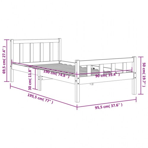 Sengeramme uden madras 90x190 cm massivt fyrretræ gyldenbrun