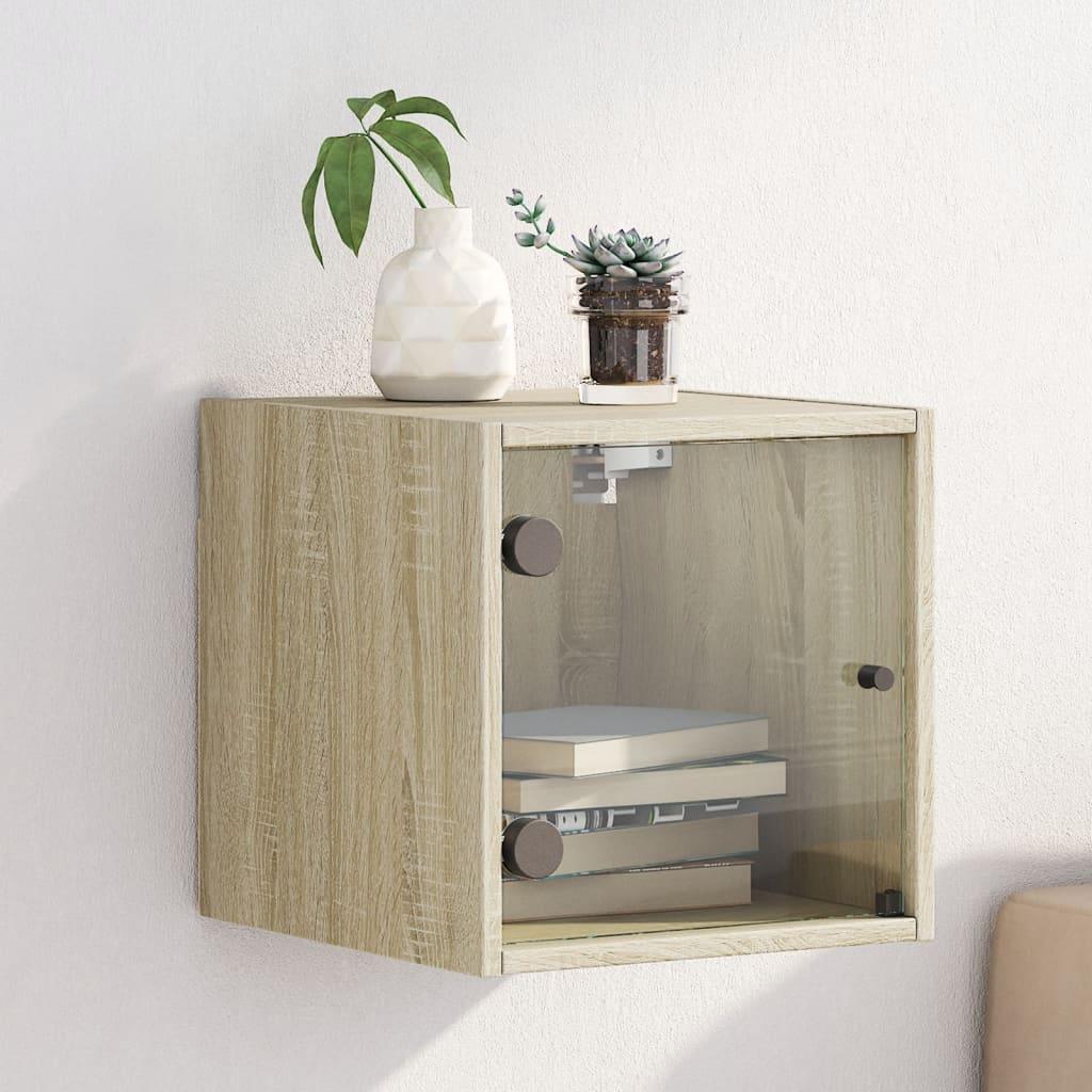 Sengebord med glaslåger 35x37x35 cm grå sonoma-eg