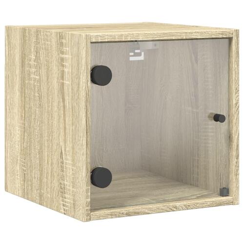 Sengebord med glaslåger 35x37x35 cm grå sonoma-eg