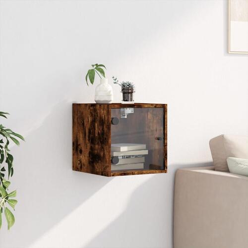 Sengebord med glaslåger 35x37x35 cm røget egetræsfarve