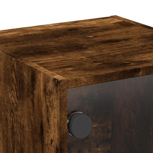 Sengebord med glaslåger 35x37x35 cm røget egetræsfarve
