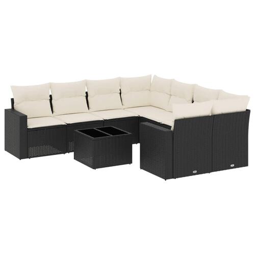Sofasæt til haven 9 dele med hynder polyrattan sort
