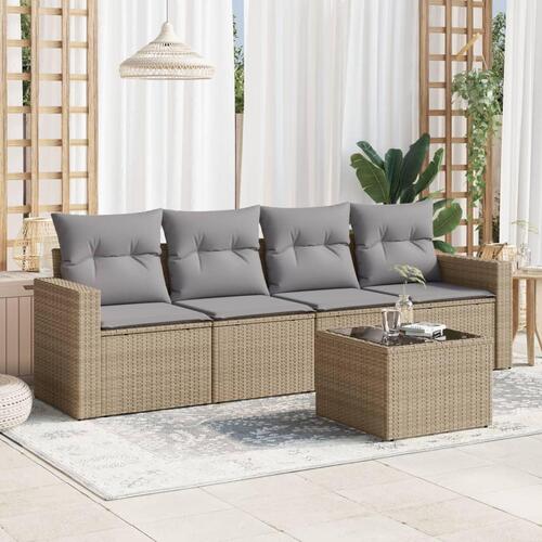Sofasæt til haven 5 dele med hynder polyrattan beige